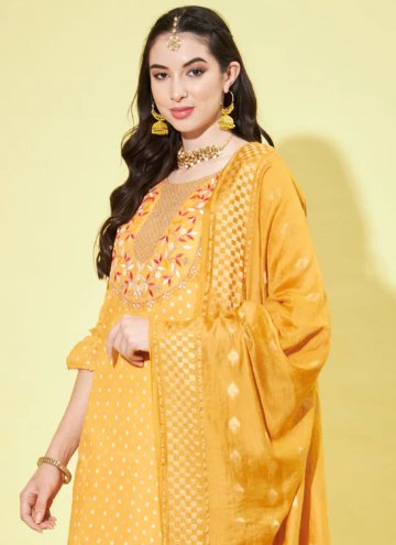 Embroidered Chanderi Yellow Salwar Suit