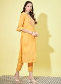 Embroidered Chanderi Yellow Salwar Suit - 3