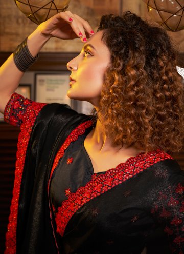 Embroidered Chiffon Black Trendy Saree