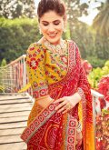 Embroidered Chiffon Red and Yellow Trendy Saree - 1