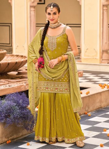 Embroidered Chinon Green Salwar Suit