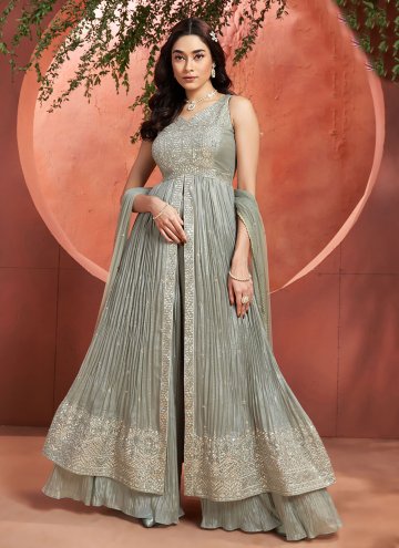 Embroidered Chinon Grey Salwar Suit