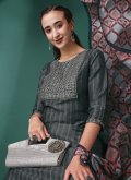 Embroidered Chinon Grey Straight Salwar Suit - 1