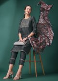 Embroidered Chinon Grey Straight Salwar Suit - 2