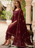 Embroidered Chinon Maroon Salwar Suit - 2