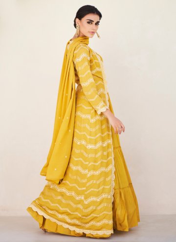 Embroidered Chinon Mustard Readymade Designer Gown