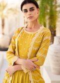 Embroidered Chinon Mustard Readymade Designer Gown - 2