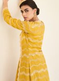 Embroidered Chinon Mustard Readymade Designer Gown - 3