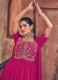 Embroidered Chinon Pink Designer Gown - 3