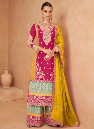 Embroidered Chinon Pink Palazzo Suit