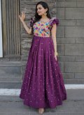 Embroidered Chinon Purple Readymade Designer Gown - 1