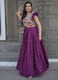 Embroidered Chinon Purple Readymade Designer Gown - 2