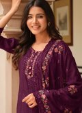 Embroidered Chinon Purple Salwar Suit - 1