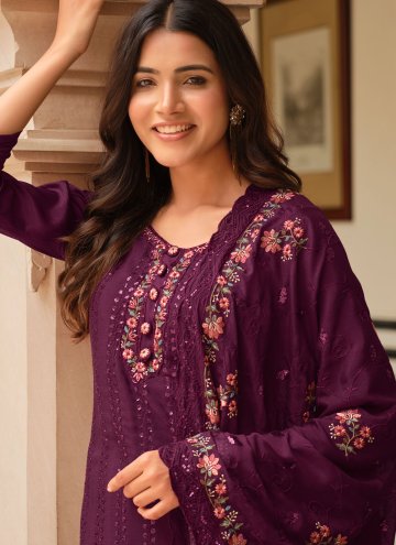 Embroidered Chinon Purple Salwar Suit