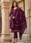 Embroidered Chinon Purple Salwar Suit - 2