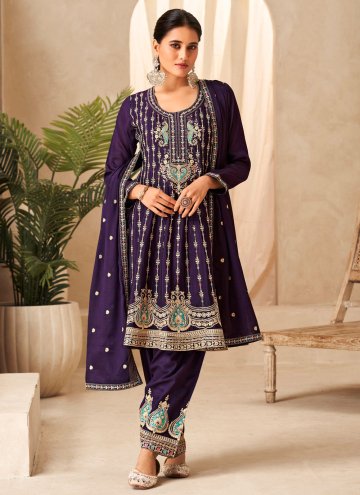 Embroidered Chinon Purple Trendy Salwar Suit