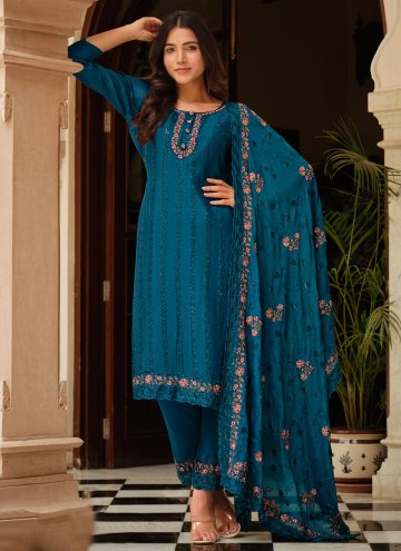 Embroidered Chinon Teal Trendy Salwar Kameez