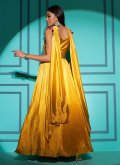 Embroidered Chinon Yellow Readymade Designer Gown - 2