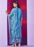 Embroidered Cotton  Aqua Blue Salwar Suit - 1
