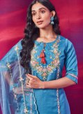 Embroidered Cotton  Aqua Blue Salwar Suit - 2