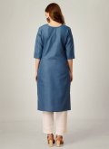 Embroidered Cotton  Blue Casual Kurti - 2
