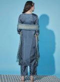 Embroidered Cotton  Grey Pant Style Suit - 1