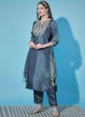 Embroidered Cotton  Grey Pant Style Suit - 2
