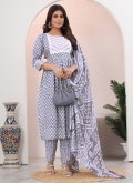 Embroidered Cotton  Grey Salwar Suit - 3