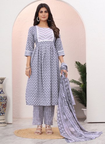 Embroidered Cotton  Grey Salwar Suit
