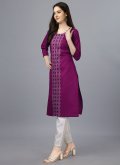 Embroidered Cotton  Magenta Party Wear Kurti - 2