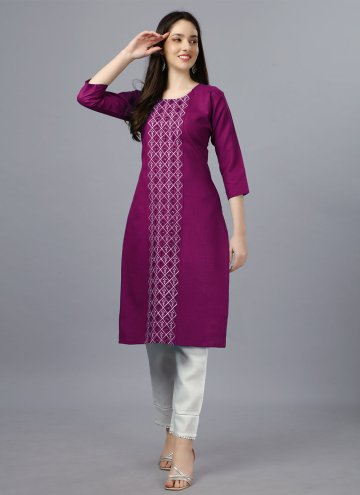 Embroidered Cotton  Magenta Party Wear Kurti