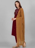 Embroidered Cotton  Maroon Salwar Suit - 1
