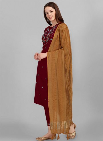 Embroidered Cotton  Maroon Salwar Suit