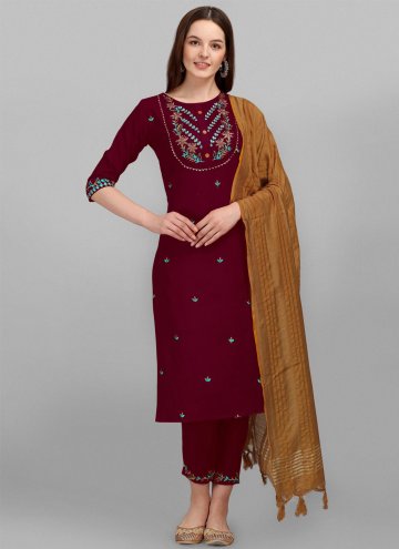 Embroidered Cotton  Maroon Salwar Suit