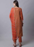 Embroidered Cotton  Orange Pant Style Suit - 1