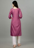 Embroidered Cotton  Pink Casual Kurti - 1