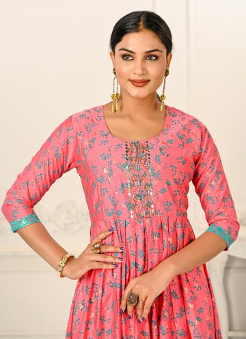 Embroidered Cotton  Pink Casual Kurti