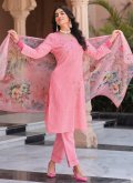Embroidered Cotton  Pink Pant Style Suit - 2