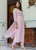 Embroidered Cotton  Pink Party Wear Kurti - 2
