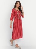 Embroidered Cotton  Red Party Wear Kurti - 2