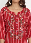 Embroidered Cotton  Red Party Wear Kurti - 4