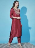 Embroidered Cotton  Red Salwar Suit - 3