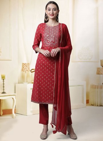 Embroidered Cotton  Red Trendy Salwar Kameez
