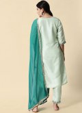 Embroidered Cotton Silk Green Pant Style Suit - 1