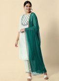 Embroidered Cotton Silk Green Pant Style Suit - 2