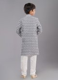 Embroidered Cotton Silk Grey Kurta Pyjama - 3