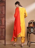 Embroidered Cotton Silk Mustard Salwar Suit - 1