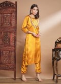 Embroidered Cotton Silk Mustard Salwar Suit - 3