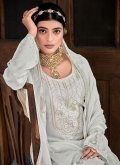 Embroidered Cotton Silk Off White Designer Straight Salwar Suit - 1