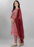 Embroidered Cotton Silk Pink Pant Style Suit - 1